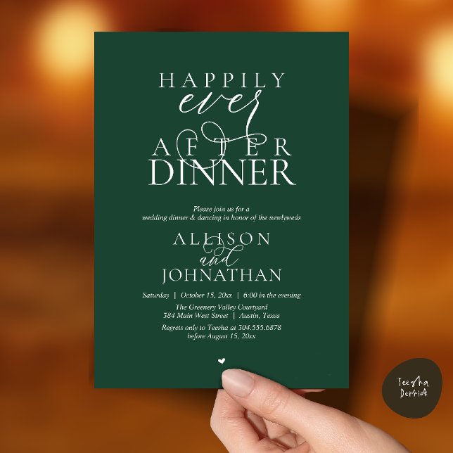 Wald Hochzeit Dinner Modern Waldfee zum Dinner Einladung (Forest Emerald Happily Ever After Dinner Modern Script Wedding Invitation Card)