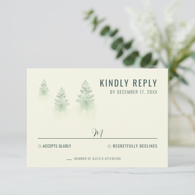 Wald Hochzeit Wasserfarbe Rustikaler Wald RSVP Karte (Stehend Vorderseite)