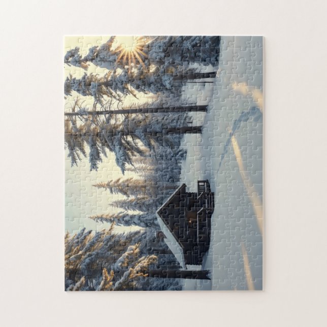 Wald im Morgengrauen, Sonnenlicht strömt Puzzle (Vertikal)