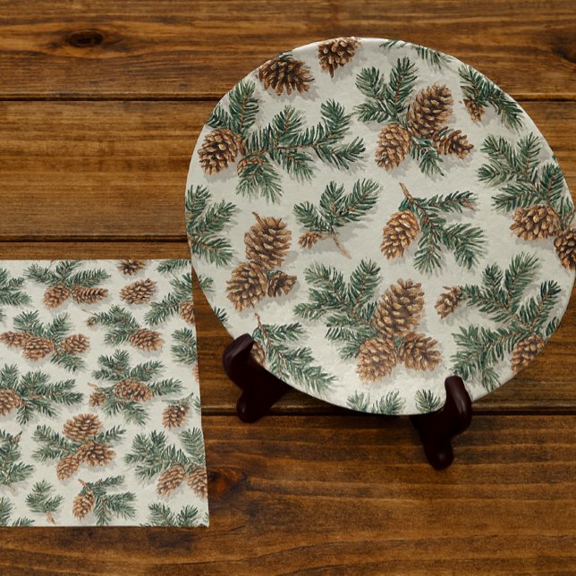 Wald Immergrün und Kiefernzapfen  Seidenpapier (Evergreen and pine decoupage plate. Tissue paper for gift wrap and crafts )