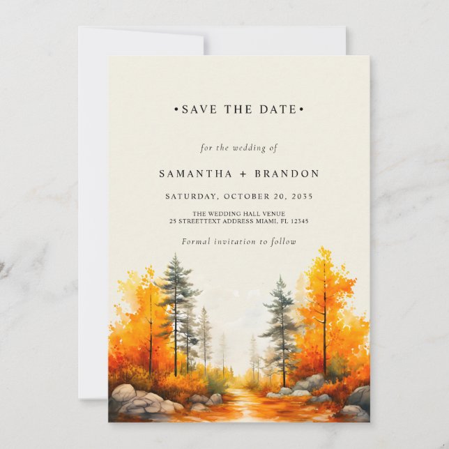 Wald in Herbstfarben Hochzeit Save The Date (Vorderseite)