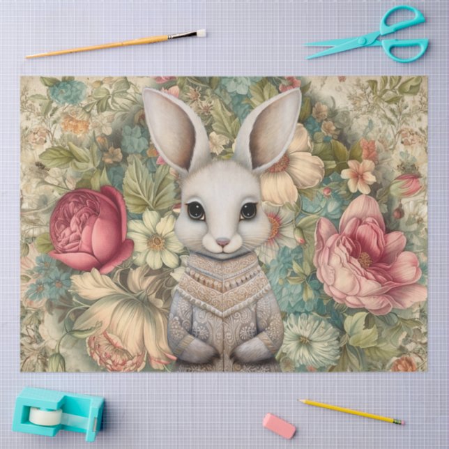 Wald Langweilige Kaninchen & Cotattecore Florals Seidenpapier (Basteln)