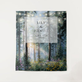 Wald-Lichterkette Blumen Hochzeits-Foto-Hintergrun Wandteppich