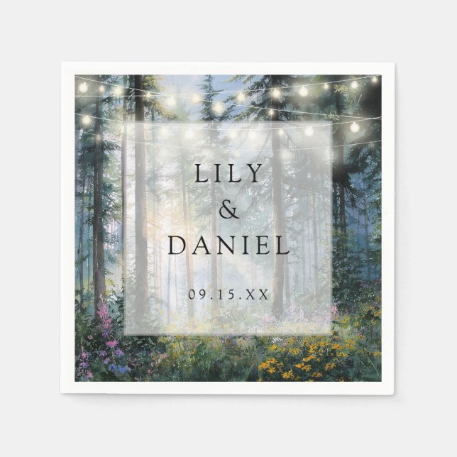 Wald-Lichterkette Wildblumen Florale Hochzeit Serviette (Vorderseite)