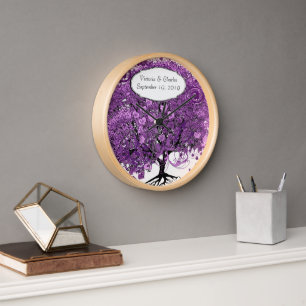 Wald-Lila-Herz-Blatt-Baum-Hochzeit Uhr