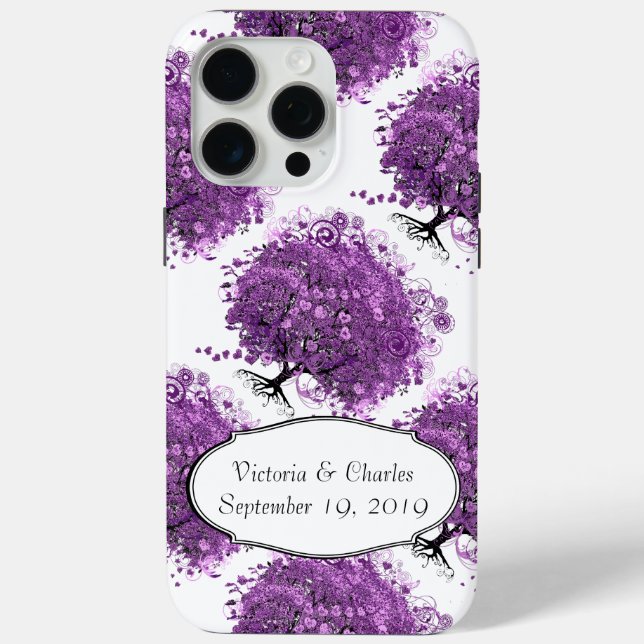 Wald-Lila-Herz-Blattbaum-Hochzeit Case-Mate iPhone Hülle (Rückseite)