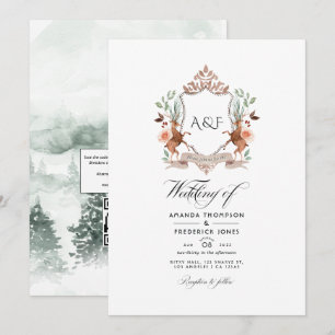 Wald-Lorbeer-Wappen-Monogramm-QR-Code-Hochzeit Einladung