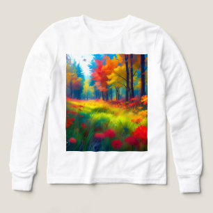 Wald mit farbenfrohen Bäumen und Blumen