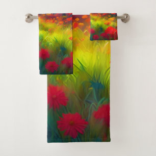 Wald mit farbenfrohen Bäumen und Blumen Badhandtuch Set