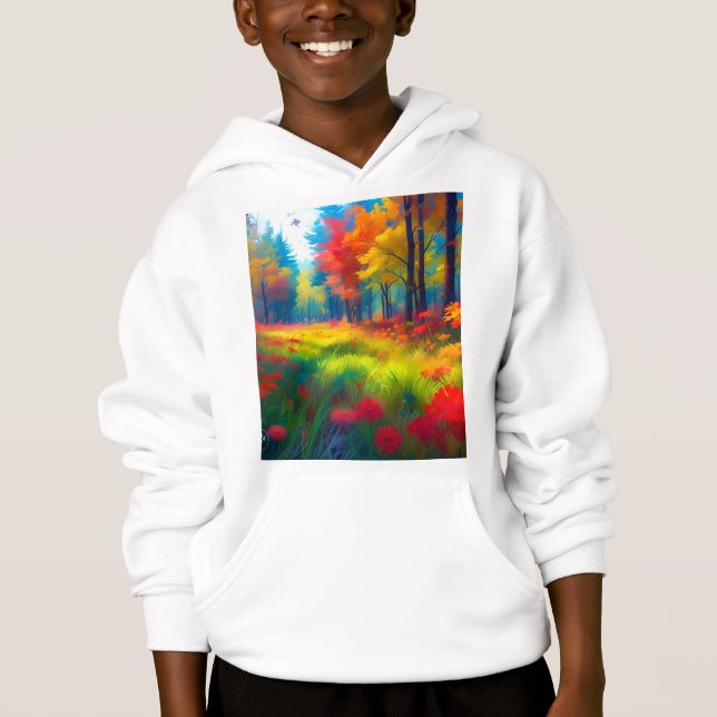 Wald mit farbenfrohen Bäumen und Blumen Hoodie (Vorderseite)