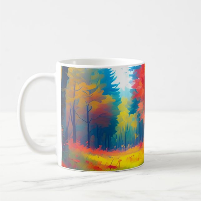 Wald mit farbenfrohen Bäumen und Blumen Kaffeetasse (Links)