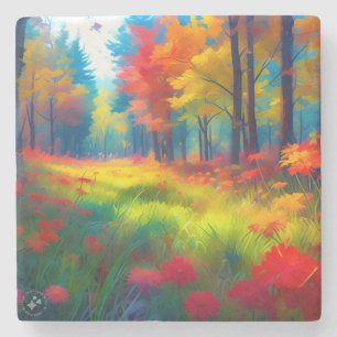 Wald mit farbenfrohen Bäumen und Blumen Steinuntersetzer