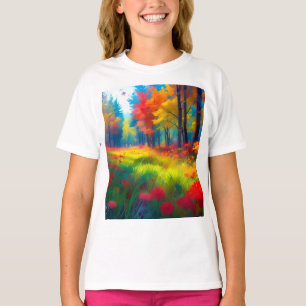 Wald mit farbenfrohen Bäumen und Blumen T-Shirt