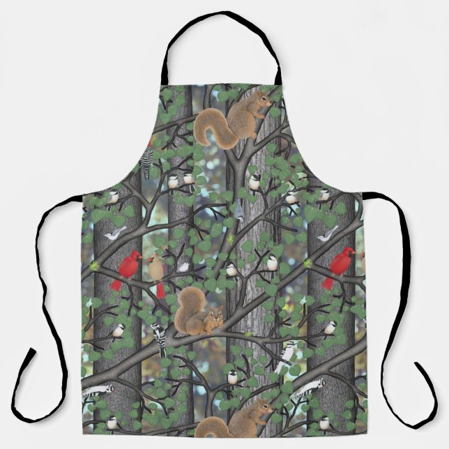 Wald mit Vögeln und Eichhörnchen Schürze (Vorderseite)