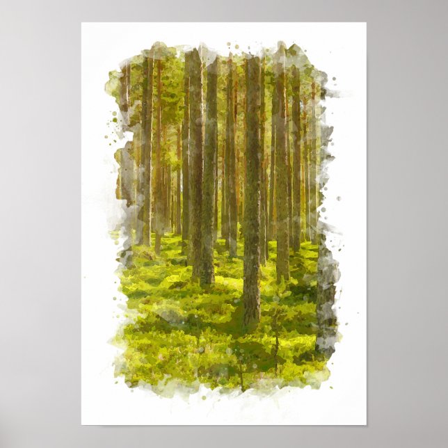 Wald Natur Landschaft - Wasserfarben Poster (Vorne)