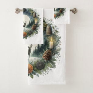Wald Natur Wildtiere Hirsch Mond  Badhandtuch Set