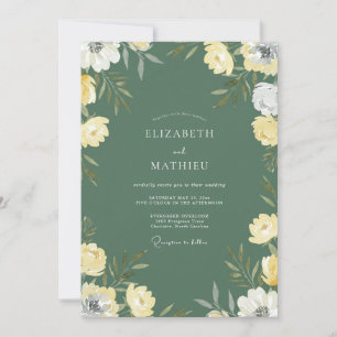 Wald-Olivgrün-Wildblumen-Hochzeit Einladung