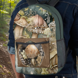 Wald Pilze durch eine Kamera Linsen Monogramm Bedruckter Rucksack
