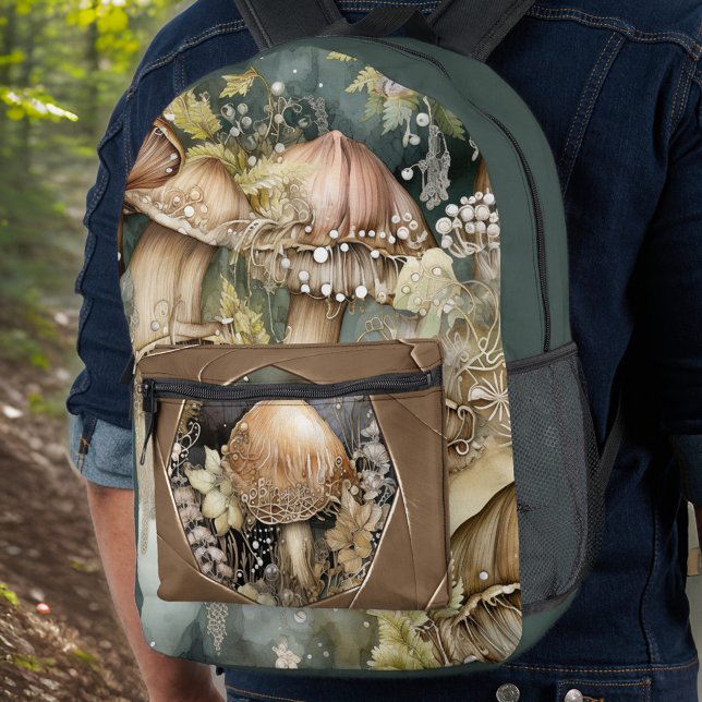 Wald Pilze durch eine Kamera Linsen Monogramm Bedruckter Rucksack (Von Creator hochgeladen)