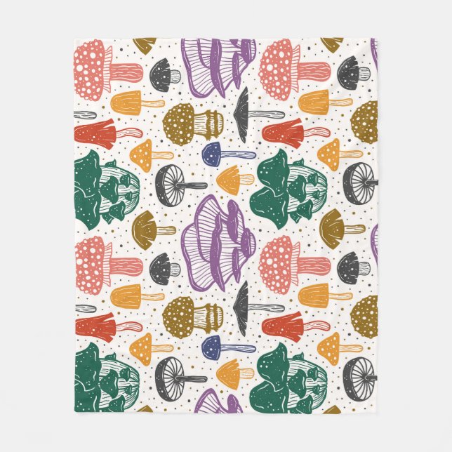 Wald Pilze Vintage Textur Fleecedecke (Vorderseite)
