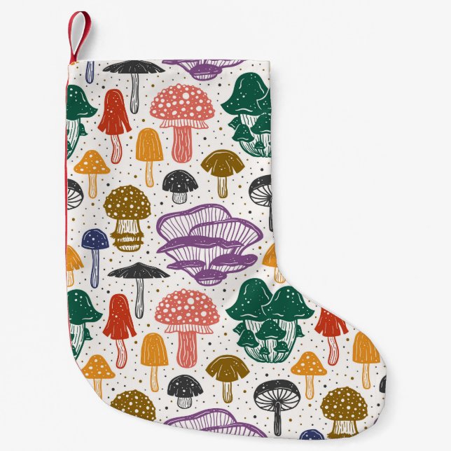 Wald Pilze Vintage Textur Kleiner Weihnachtsstrumpf (Vorderseite)