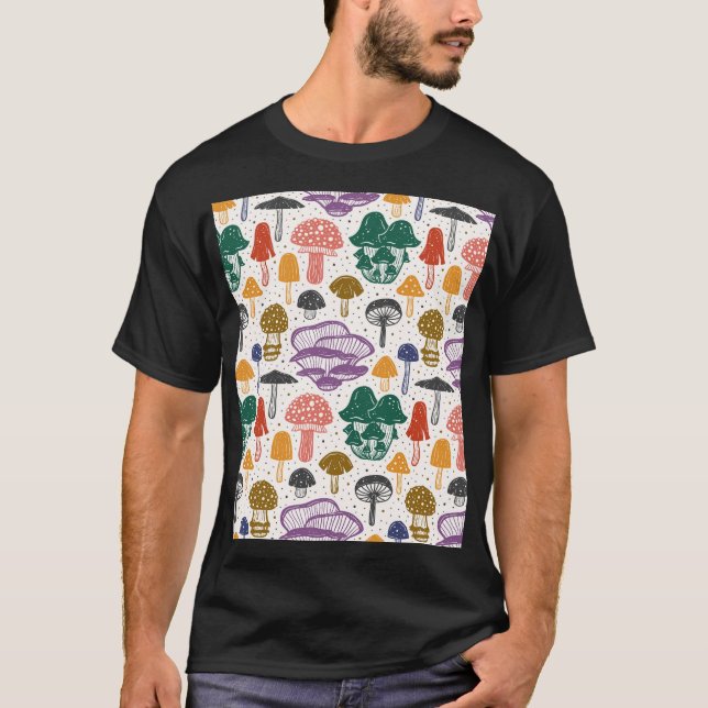 Wald Pilze Vintage Textur T-Shirt (Vorderseite)