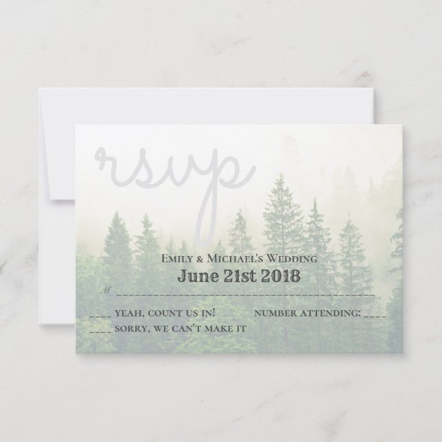 Wald Pine Trees Wedding RSVP und Menüauswahl (Vorderseite)