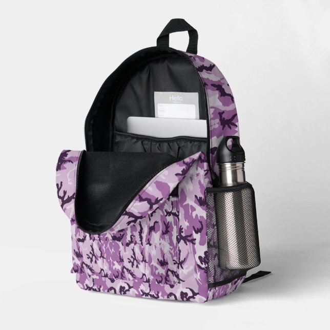 Wald-Pink-Militär-Tarnmuster Bedruckter Rucksack (Rückseitige Ecke links (Offen) )
