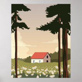 Wald-Poster-Landschaft, Haus im Wald, Poster