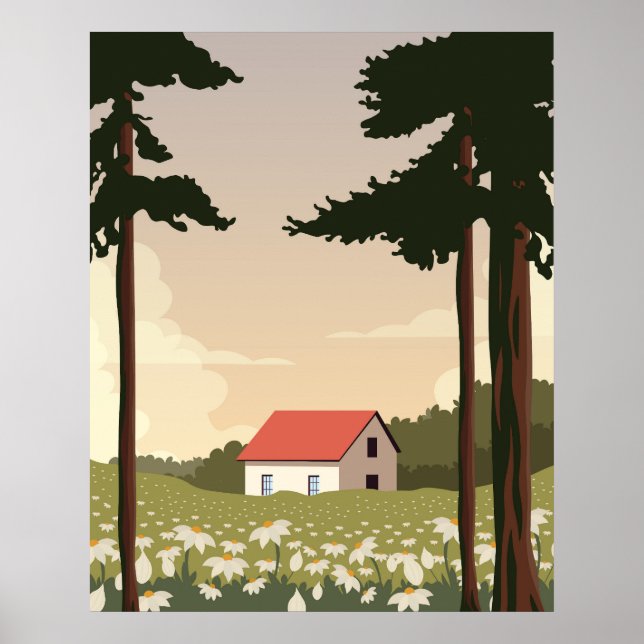 Wald-Poster-Landschaft, Haus im Wald, Poster (Vorne)