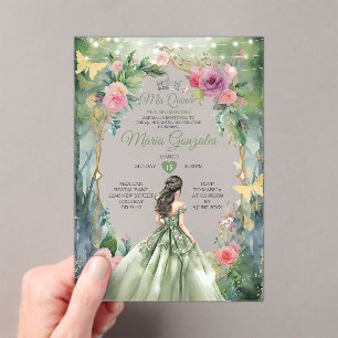 Wald-Quinceañera-Sage-Grün-Schmetterling Acryleinladungen