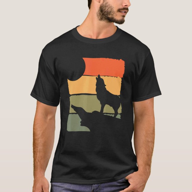 Wald Raubtier heulender Wolf Tier Retro Wolf T-Shirt (Vorderseite)