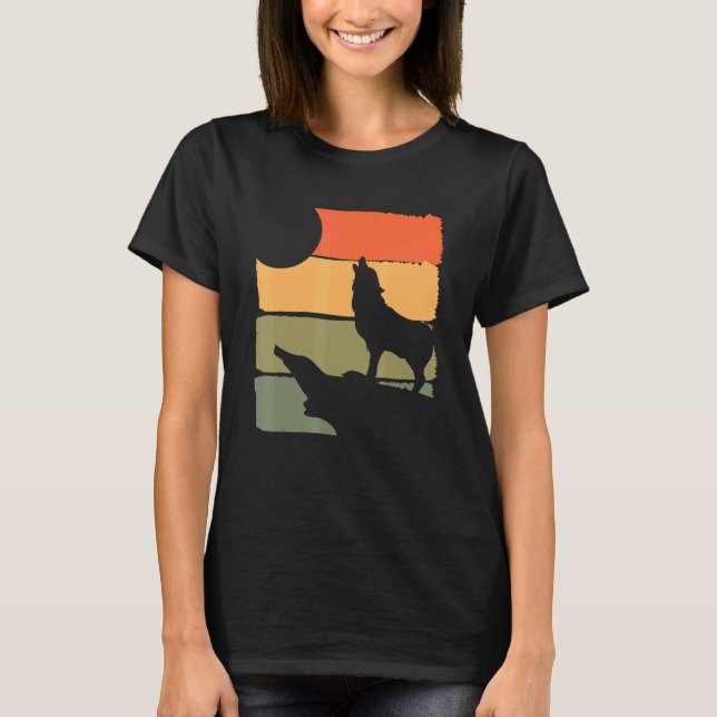 Wald Raubtier heulender Wolf Tier Retro Wolf T-Shirt (Vorderseite)