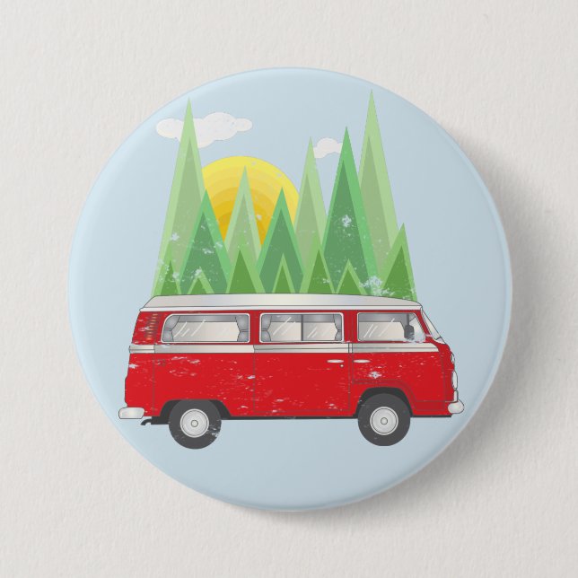 Wald Retro Van Button (Vorderseite)