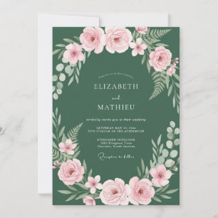 Wald-Rosa-Ranunculus-Eukalyptus-Hochzeit Einladung