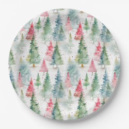 Wald, Roter grüner Pinienwald Urlaub Pappteller