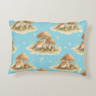 Wald-Rotkehlchen & Pilz-Aquarellmuster Dekokissen