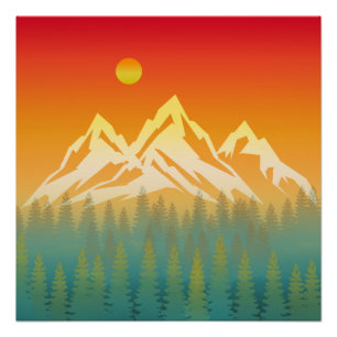 Wald Ruhige Berglandschaft Poster