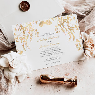 Wald Rustikal Elegant Einfache Hochzeit Gold Folie Folieneinladung