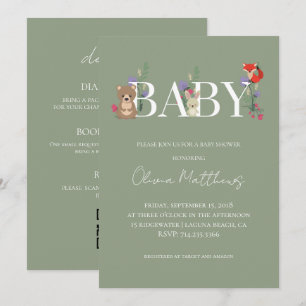 Wald-Sage-Grün-Baby-Shower-QR-Code Einladung
