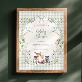 Wald-Sage-Grün-Gingham-Baby-Shower-Willkommen Poster