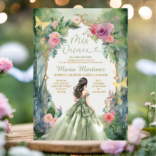 Wald-Sage-Grünes Kleid Rosa Blumen 15 Mis Quince Einladung