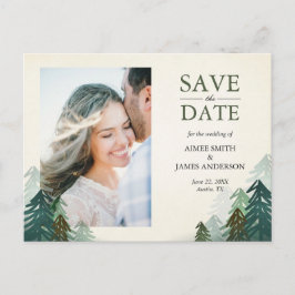 Wald Save the Date Postcard Winter Pine Trees Ankündigungspostkarte