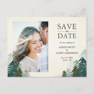 Wald Save the Date Postcard Winter Pine Trees Ankündigungspostkarte