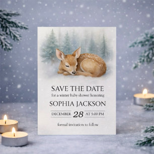 Wald schlafendes Baby Reh Winter Baby Shower Save The Date