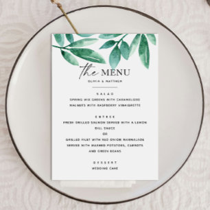 Wald-Sommergrün. Florale botanische Hochzeit Menükarte