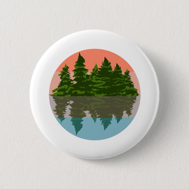 Wald Sunset Nature Pine Trees Button (Vorderseite)