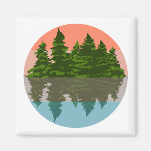 Wald Sunset Nature Pine Trees Magnet