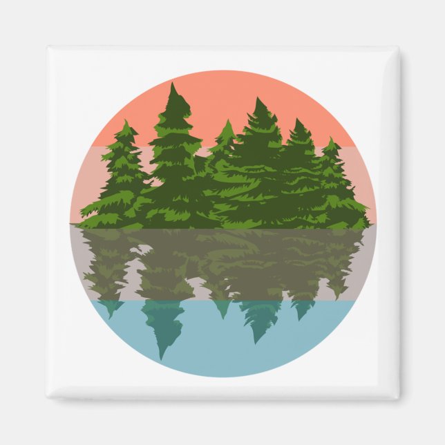 Wald Sunset Nature Pine Trees Magnet (Vorne)