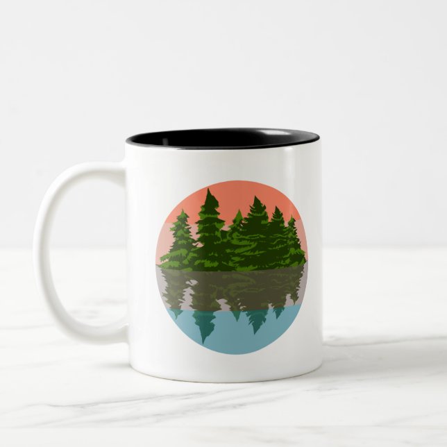 Wald Sunset Nature Pine Trees Zweifarbige Tasse (Links)